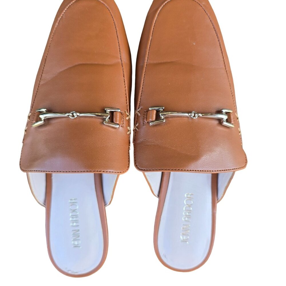 Brown Jenn Ardor Womens Slip-On Loafers With Gold Buckle Size 7.5 Mules